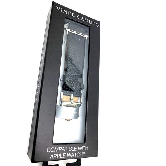 Vince Camuto Men's Apple Watch Band Black Leather Strap 42/44/45mm